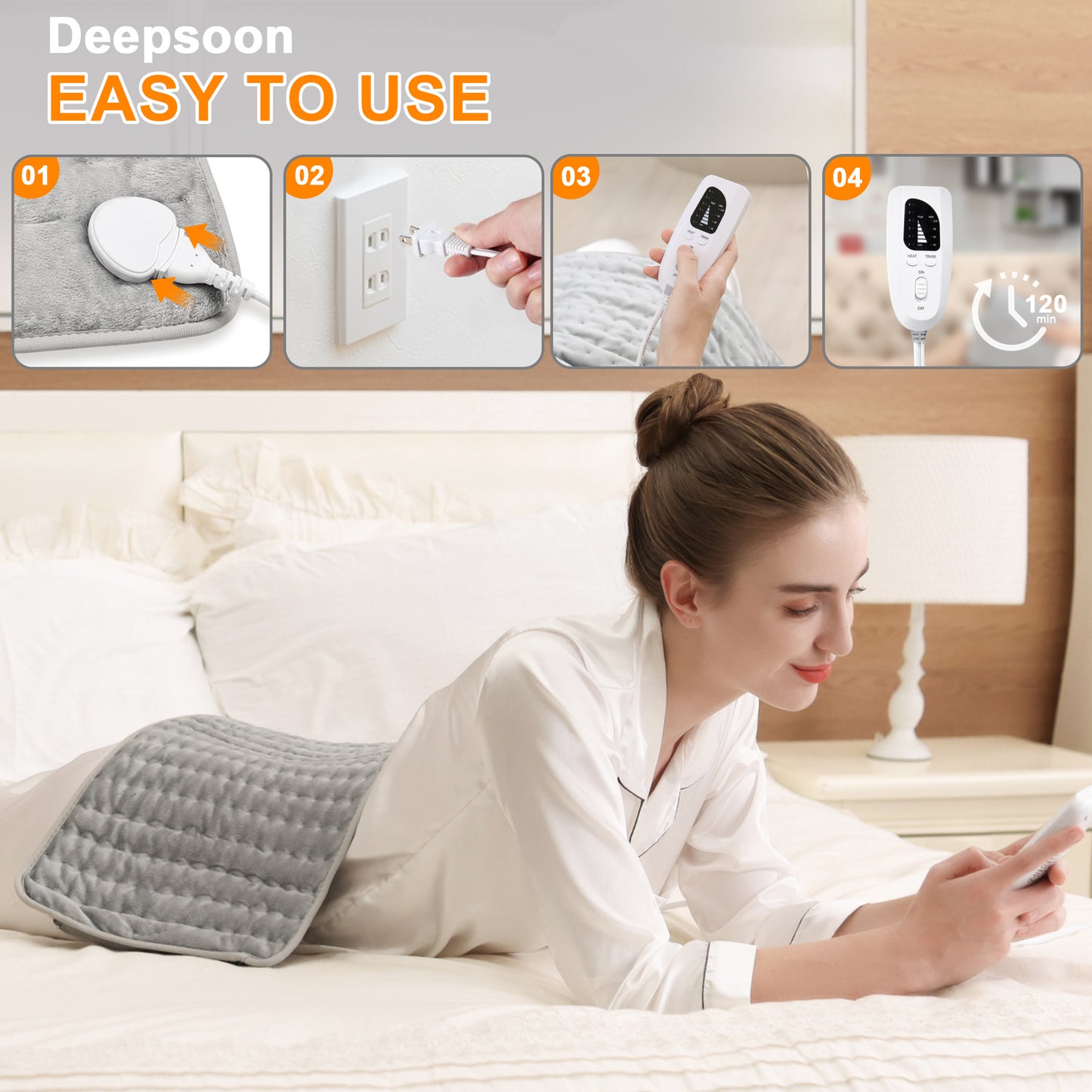 Heating Pad,Electric Heating Pads for Back,Hot Heated Pad for Abdomen,Shoulder,Knee,Multiple Temp and Auto Shut Off(Light Gray, 24''×12'')
